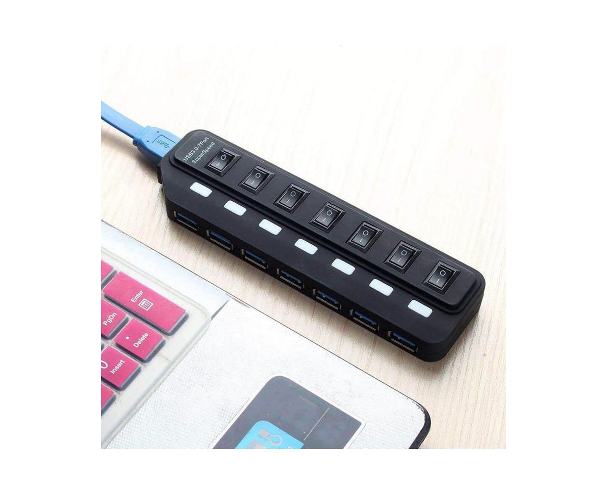 Risokeys 7-Port Usb 3.0 Hub, 5Gbps High Speed Data Transfer, for Laptop/Desktop, Ideal for Office Workers, Gamers & Home Users