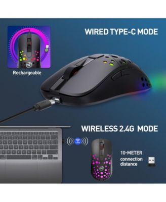 Dual-Mode Wireless Gaming Mouse, Hollow Hole Design, 10000 DPI Adjustable, 10 RGB Lighting Modes, 550mAh Rechargeable