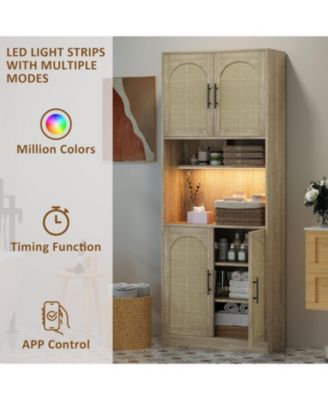 71" Tall Pantry Cabinet with Countertop, Kitchen Cabinets with LED Light Strip & Microwave Shelf, Kitchen Hutch Storage Cabinet with Adjustable