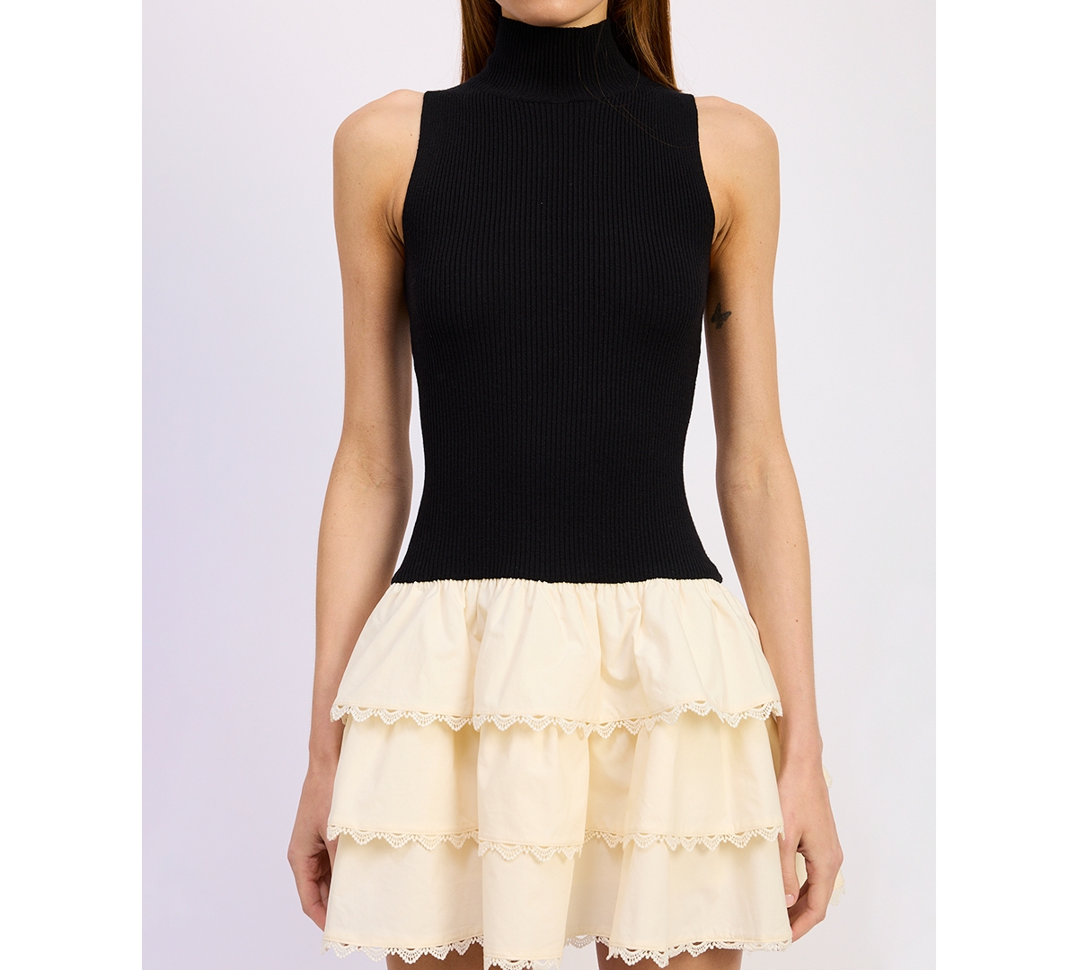 En Saison Women's Piper Mixed Media Mock Neck Romper