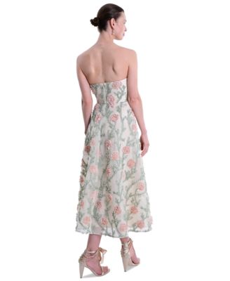 Marchesa Notte Women's Midi Strapless 3D Floral Embroidery Dress - Ivory Blush - Size 2