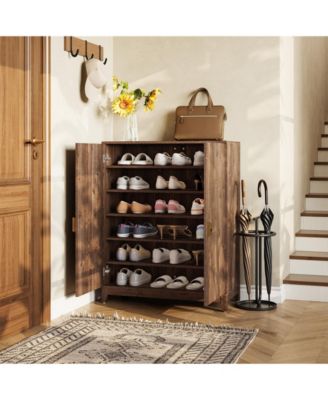 6 Tier Ribbed Door Shoe Cabinet with Adjustable Shelves