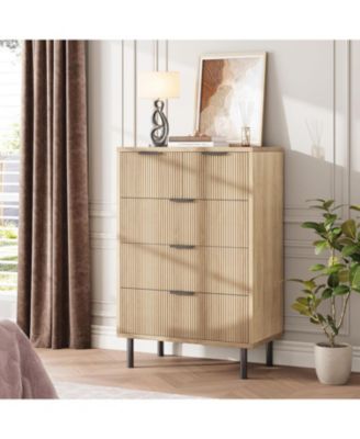 Oak Fluted 5 Drawer Dresser for Bedroom, Modern Wood Chest of  Wide Drawers, Closet Dresser Organizer with Anti-Tipping Device, Metal Legs