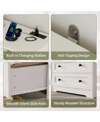 Small Dresser for Bedroom Closet Bedside with 3 Drawers, Wooden Dressers with Charging Station , Wood Chest of Drawers for Living Room