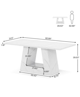 63-Inch Large Computer Desk, Modern Office Desk Workstation, Simple Style Executive Desk Study Table, Wooden Faux Marble Writing Desk