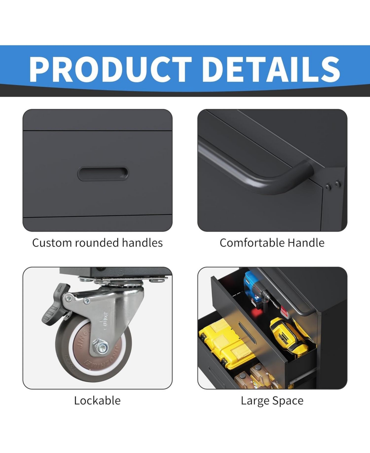 gaomon Rolling Metal Storage Cabinet with Wheels - 3-Drawer Garage & Workshop Organizer for Tools & Supplies