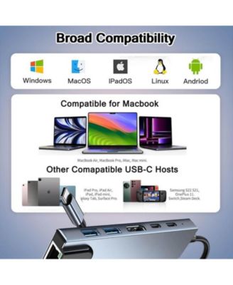 6 in 1 Type C to HDTV Adapter, USB C Hub with LAN Port, 4K HDMI Output USB C,Ideal for Home Office, Gaming, School