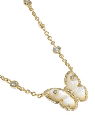 Imitation Pearl and 14k Gold Over Brass Cailey Butterfly Short Pendant Necklace