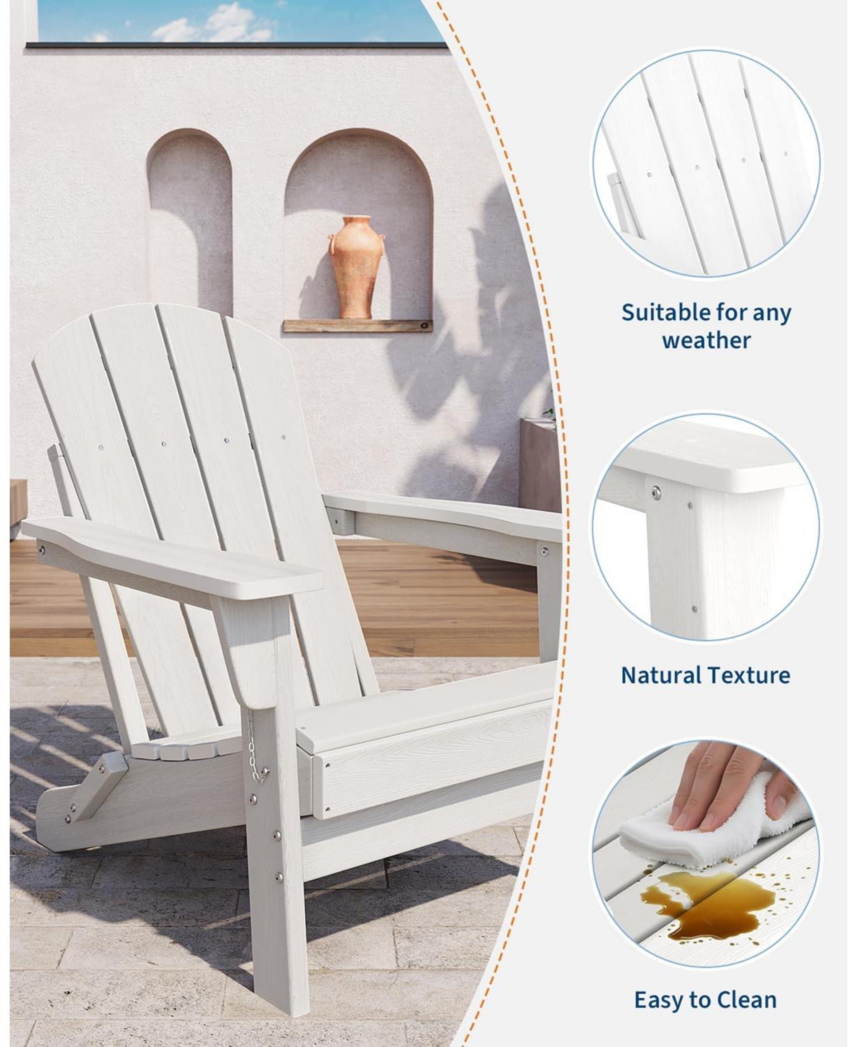 gaomon Folding Adirondack Chair, Hdpe Outdoor All-Weather Fire Pit Chairs, Outdoor Wooden Lounge Chair