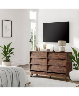 6 Dresser for Bedroom, Wide Dresser, Freestanding Horizontal Drawer with Storage, Wooden Closet Chest Storage for Living Room