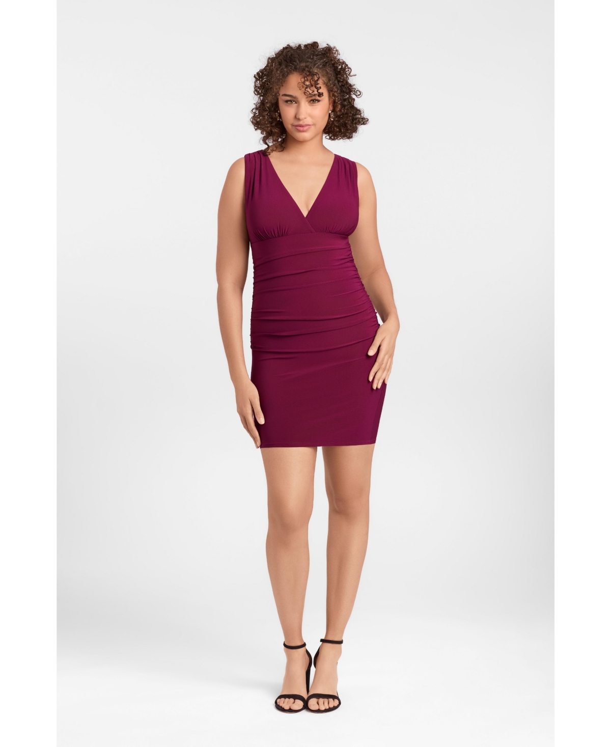 S3 Apparel Women's Sculpting Shapewear Shirred Waist V-Neck Mini Dress