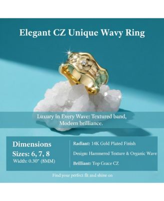 Elegant 14K Gold Plated Clear Cubic Zirconia Unique Wavy Ring