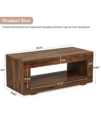 43.3" Wood Coffee Table for Living Room,2-Tier Farmhouse Rectangular Center Table Cocktail Living Room Table