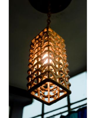Rectangular Jaali Rattan Lamp Shade, Handmade Cane Hanging Light, 7 x 7 x 14.5 Inches