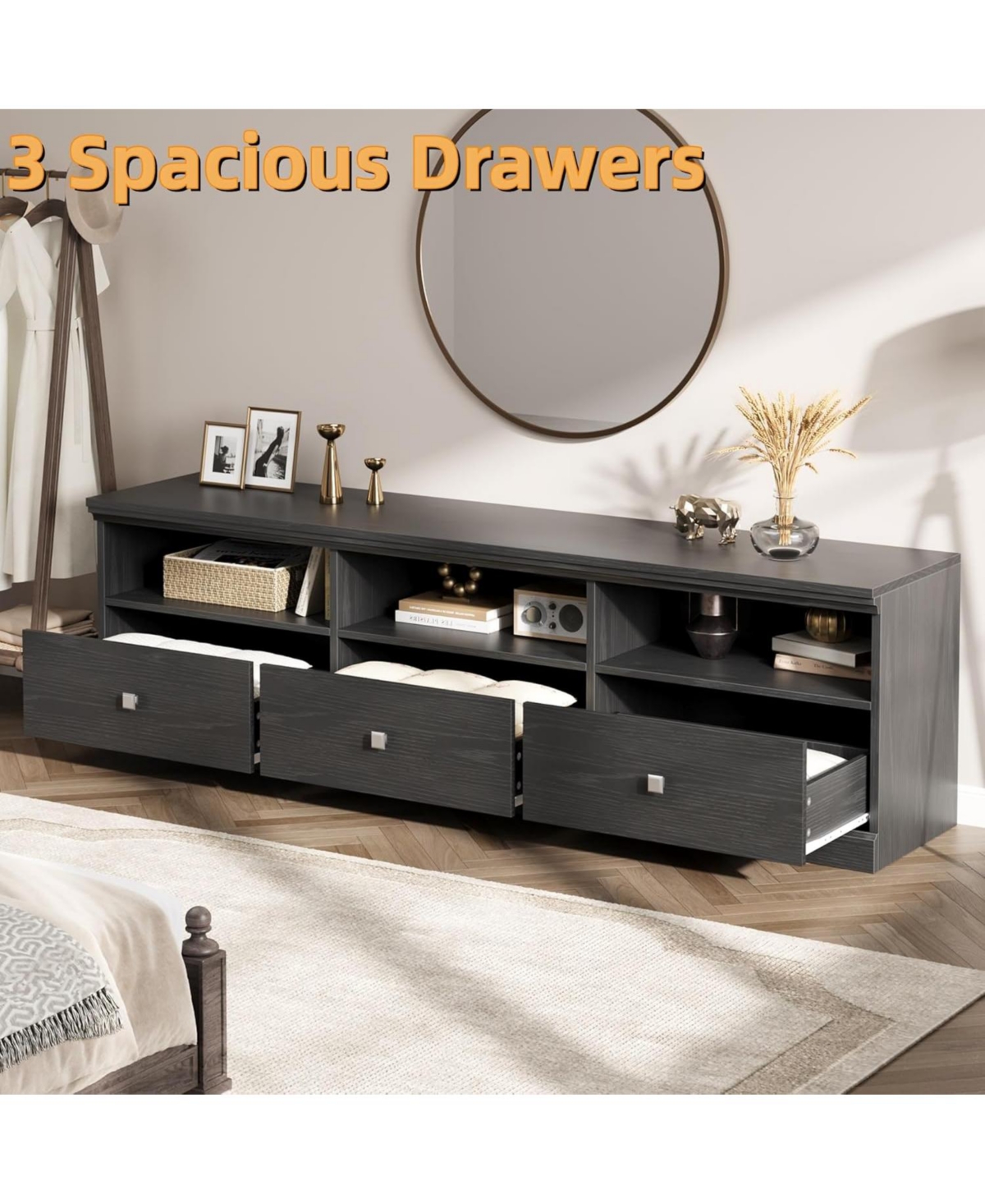 Gaomon 70" Tv Stand for 80" TVs, Mid-Century Entertainment Center with Drawer and Open Shelves