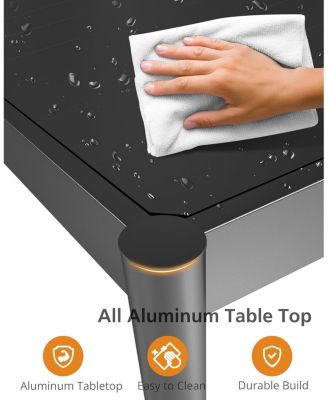 Aluminum Outdoor Metal Table for 2-4 Person,35" x 36" Rectangle Patio Dining Tables with Rectangular Non-Slip Stripe for Outiside Backyards