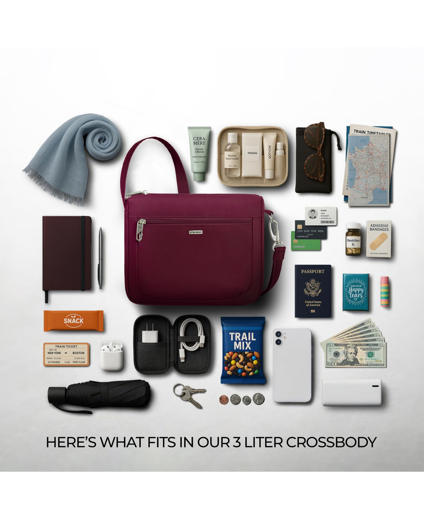 Сумка Travelon Anti-Theft Classic Small East or West Crossbody, цвет: Бордовый — фото 15