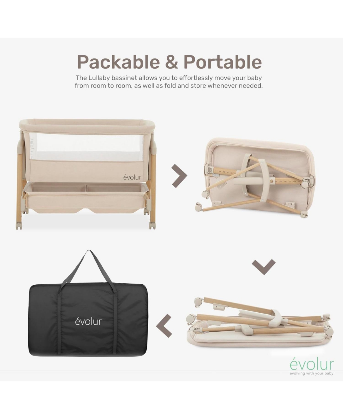 Evolur Baby Lullaby Portable Bassinet with wheels