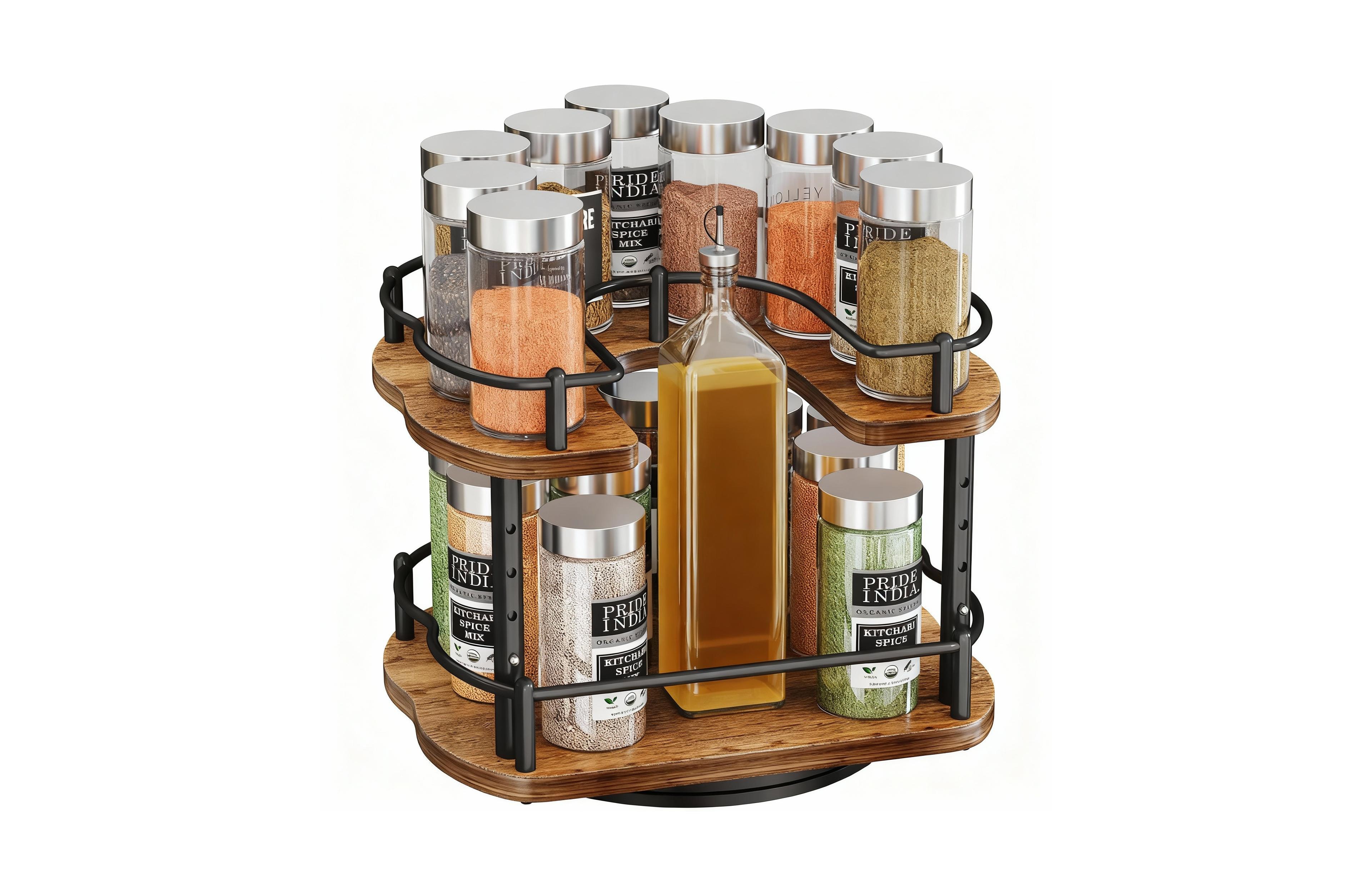 Yigii Adjustable Spice Rack for Cabinet,Sturdy Wood & Metal