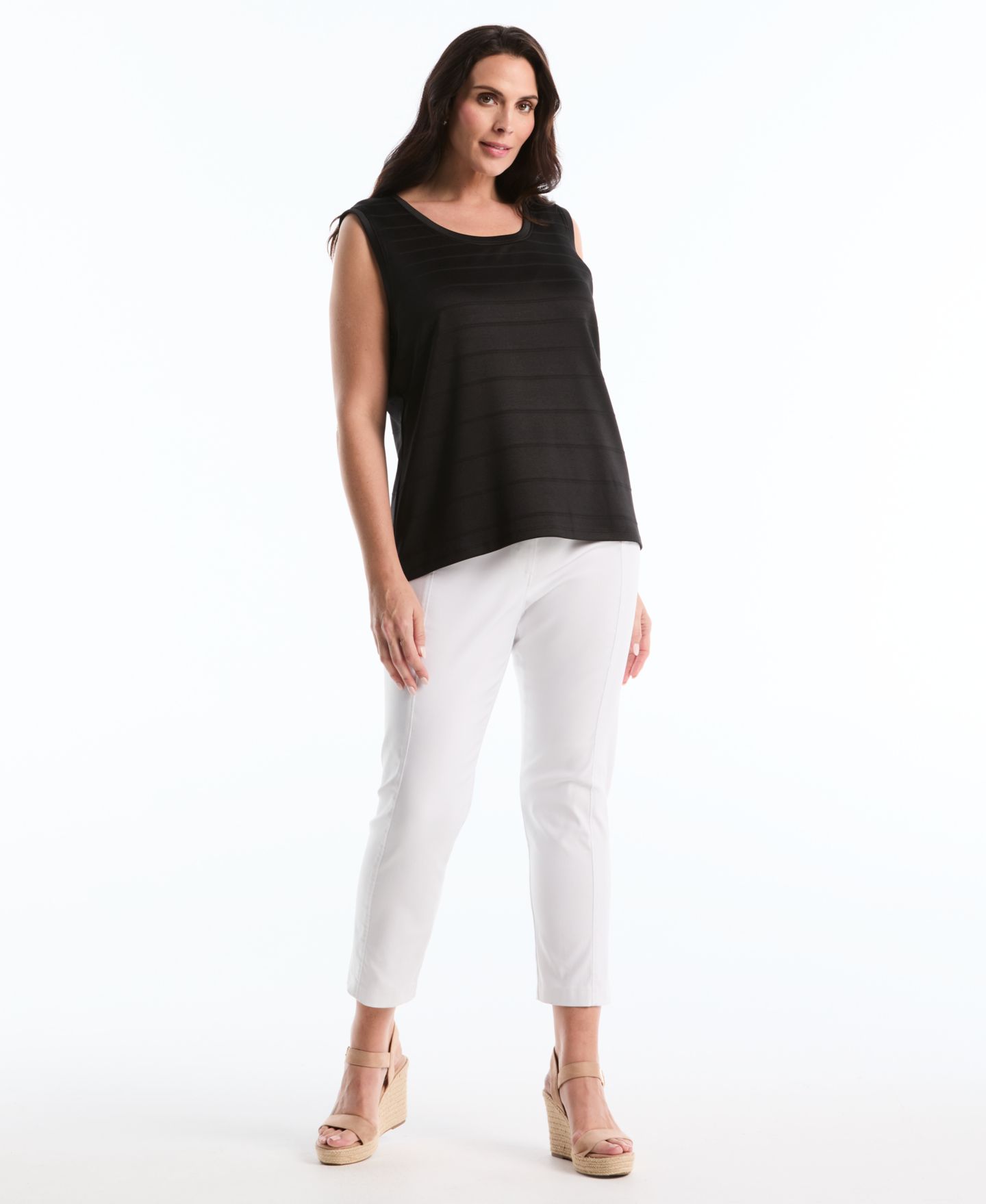 Женский топ Rafaella Plus Size Ottoman Knit Sleeveless Crewneck, цвет: Чёрный — фото 2