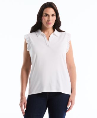 Plus Size Ruffle Sleeveless Collared Polo T-Shirt
