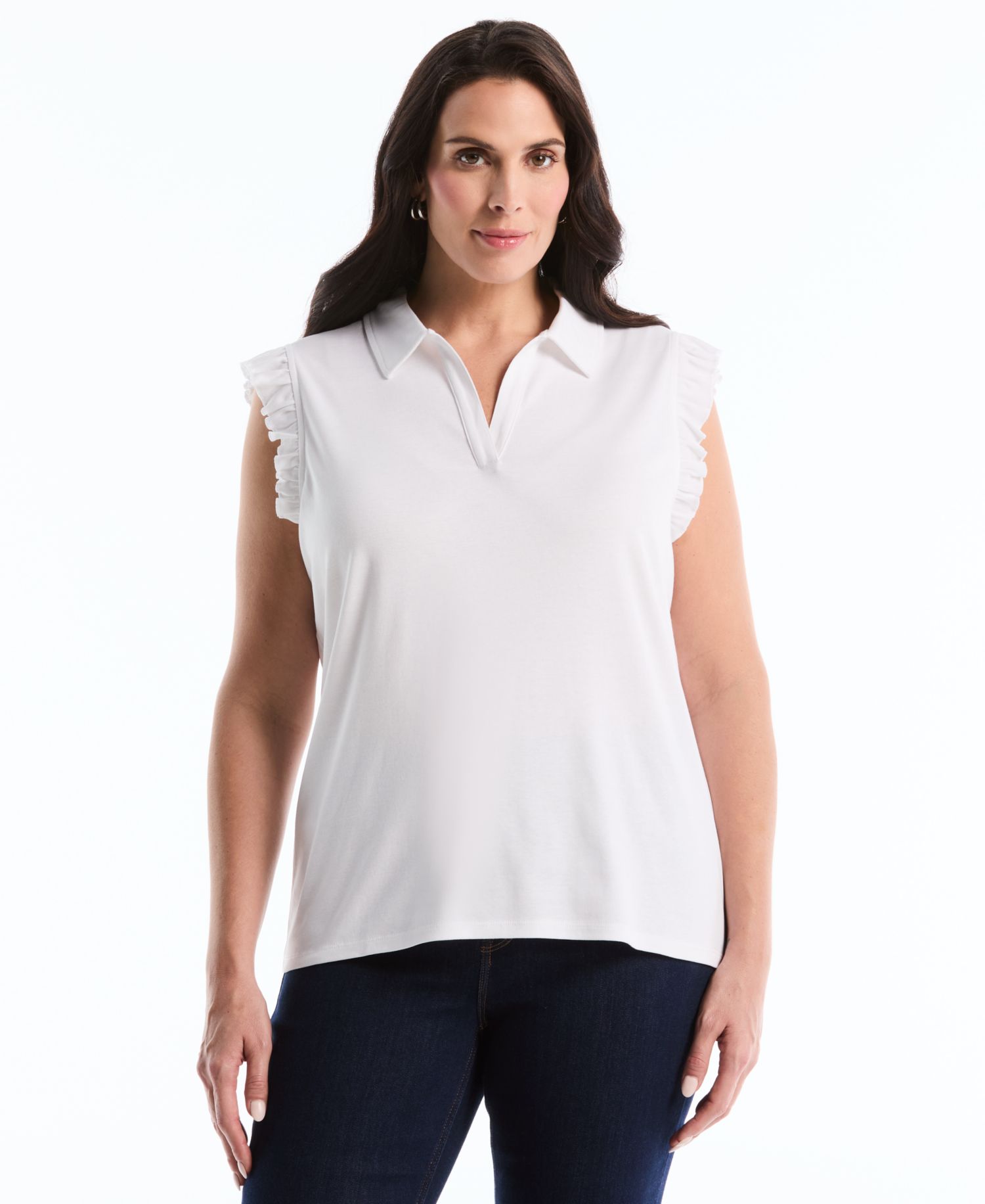 Petite Ruffle Sleeveless Polo Shirt