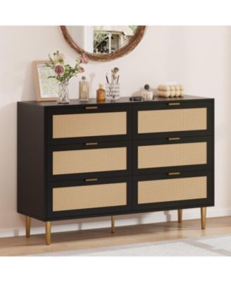 6 Drawer Dresser for Bedroom, Modern Chest of Drawers with Gold Legs and Gold Handles, Wide Double Dresser with Large Tabletop