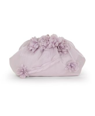 Woman's Violet Jacquard Satin Floral Applique Pouch Clutch