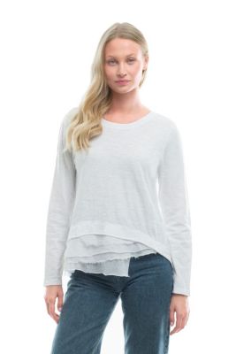 Women's Clothing Boxy Mixed Fabric Hem Tee