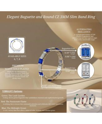 White Gold Plated Baguette & Round CZ 3MM Slim Band Ring