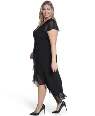 Plus Size V-Neck Flutter-Sleeve Midi Dress