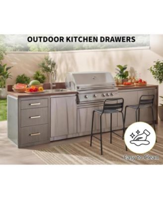 Outdoor Kitchen Drawers 17" W x 20" H x 20" D, Flush Mount Triple BBQ Drawers with Stainless Steel Handle for Outdoor Kitchens, BBQ Island