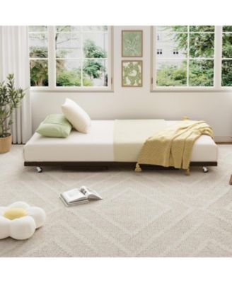 Stand Up Trundle Day Bed, Pop Up Trundle, Twin Trundle Bed Frame Only, Metal Slats Support with Lockable Casters,