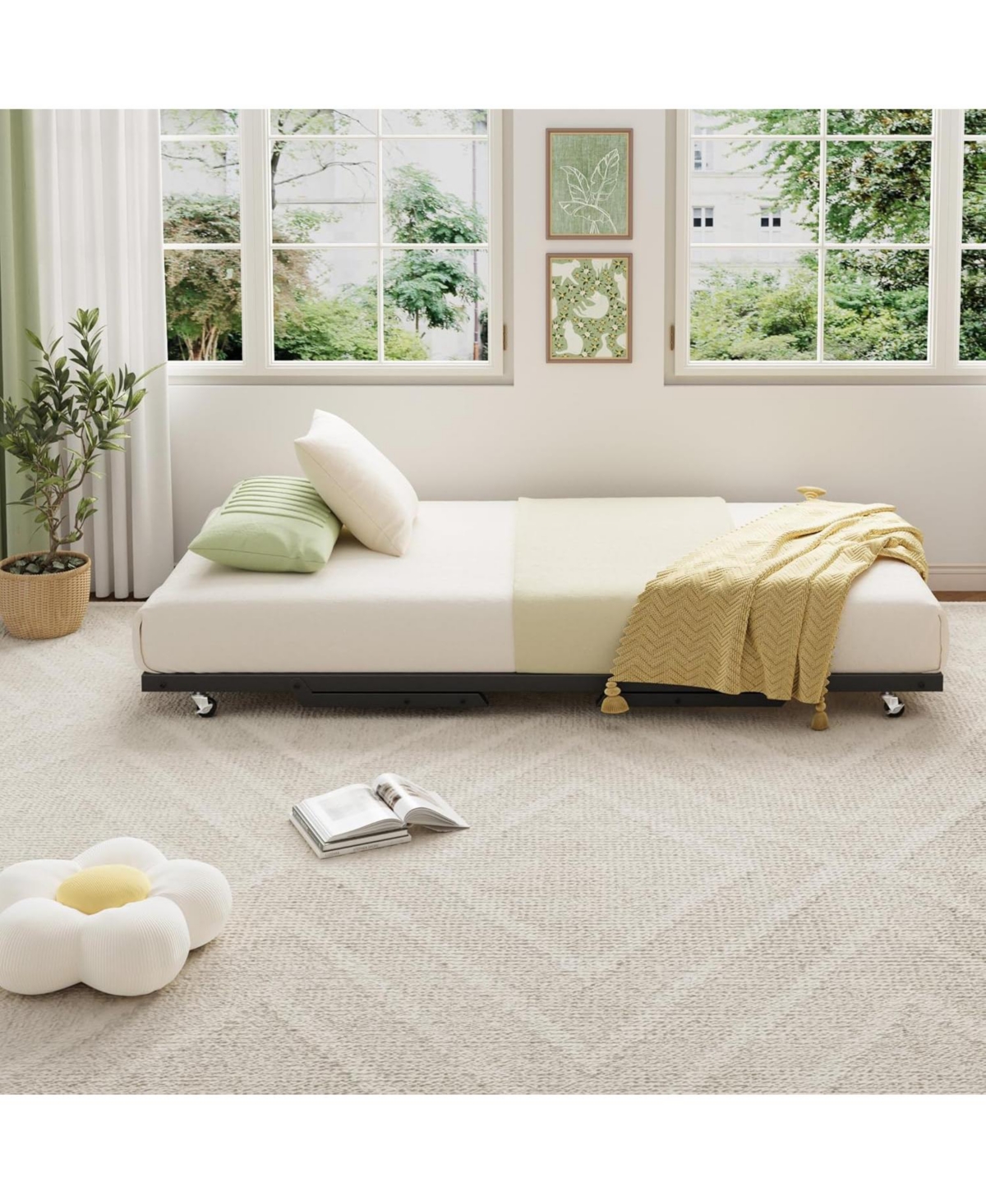 gaomon Stand Up Trundle Day Bed, Pop Trundle, Twin Bed Frame Only, Metal Slats Support with Lockable Casters,