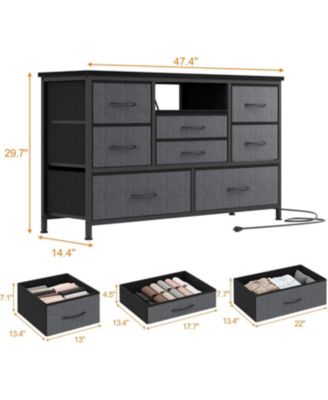 Dresser TV Stand with Power Outlet & LED for 55'' TV, Long Dresser 8 Deep Drawers Chests of Drawers, Wide Console Table