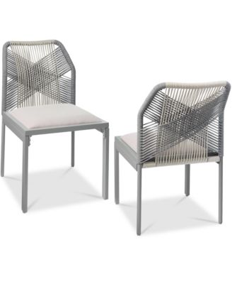 Set of 2 Indoor/Outdoor Aluminum Woven Side Dining Chairs w/ All-Weather Rope