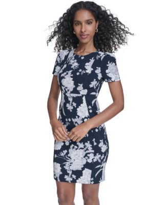Women's Printed Puff-Sleeve Sheath Dress