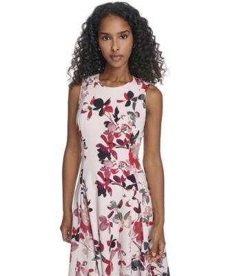 Women's Printed Crewneck Midi Dress