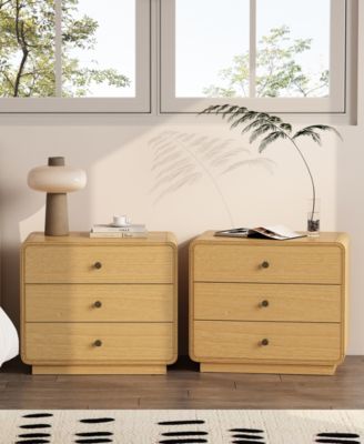 Liora 28" Rubberwood 3-Drawer Nightstand