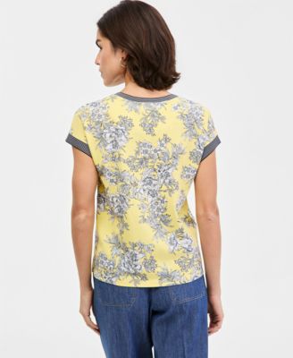 Women's Toile Contrast-Trim Short-Sleeve Top