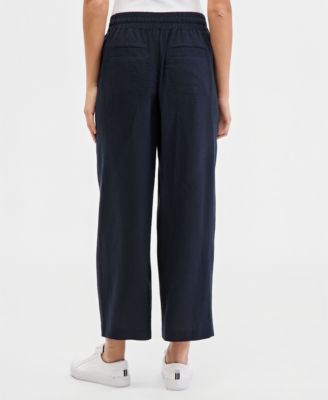 Women's Linen-Blend Drawstring-Waist Pull-On Pants