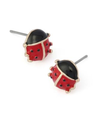 Red Hothouse Bloom Ladybug Stud Earrings