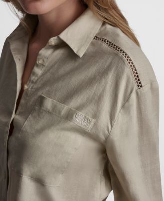 Petite Linen-Blend Long-Sleeve Button-Front Shirt