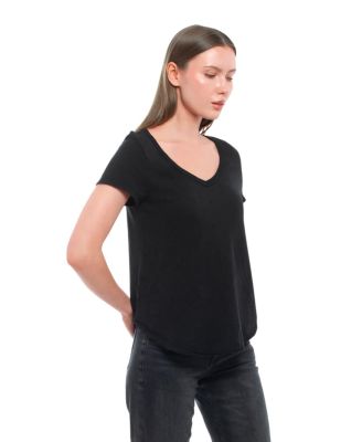 Women's Short Sleeve Shrunken V-Neck Shirttail Tee