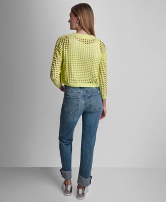 Petite Open-Stitch Drop-Shoulder Cardigan Sweater