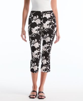 Petite Floral Print Capri Pants with Riveted Vent
