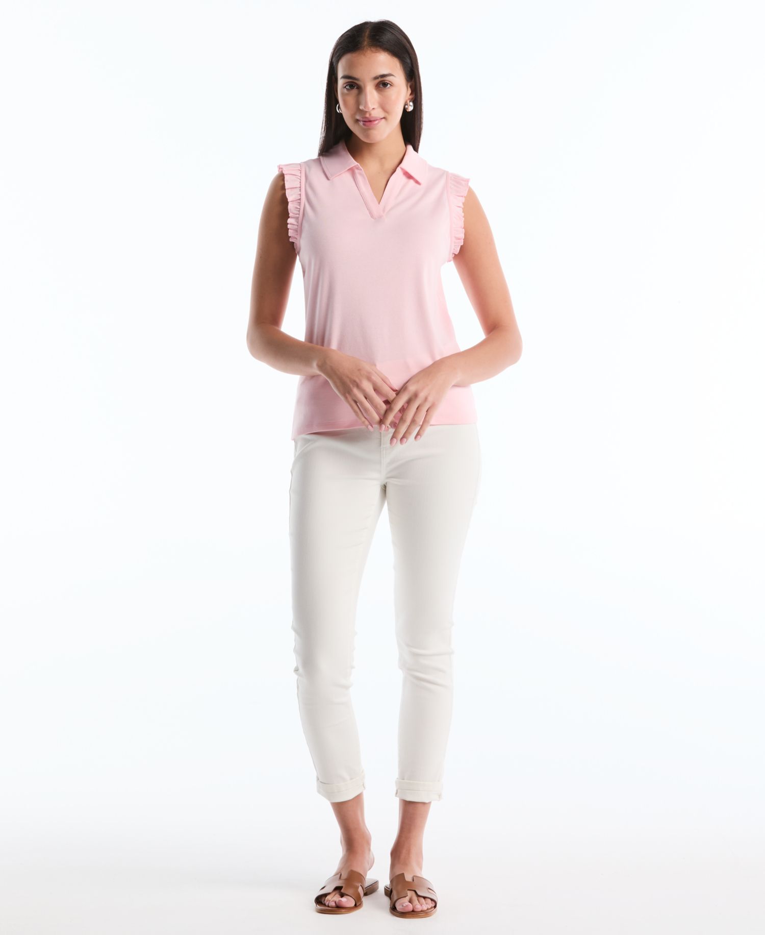 Petite Ruffle Sleeveless Polo Shirt