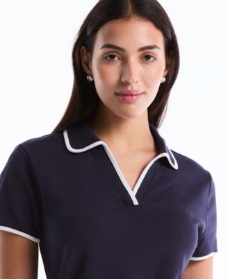 Petite Contrast Trim Johnny Collar Polo Shirt