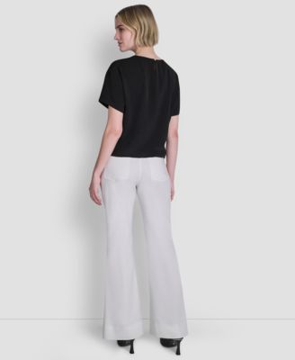 Women's Textured Woven Short-Sleeve Crew Neck Top