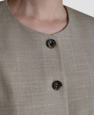 Women's Windowpane Short-Sleeve Crew Neck Structured Top